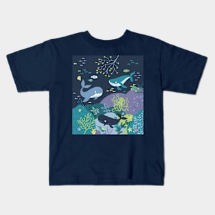 Whales paradise seascape - cute underwater scene with octopus Kids T-Shirt